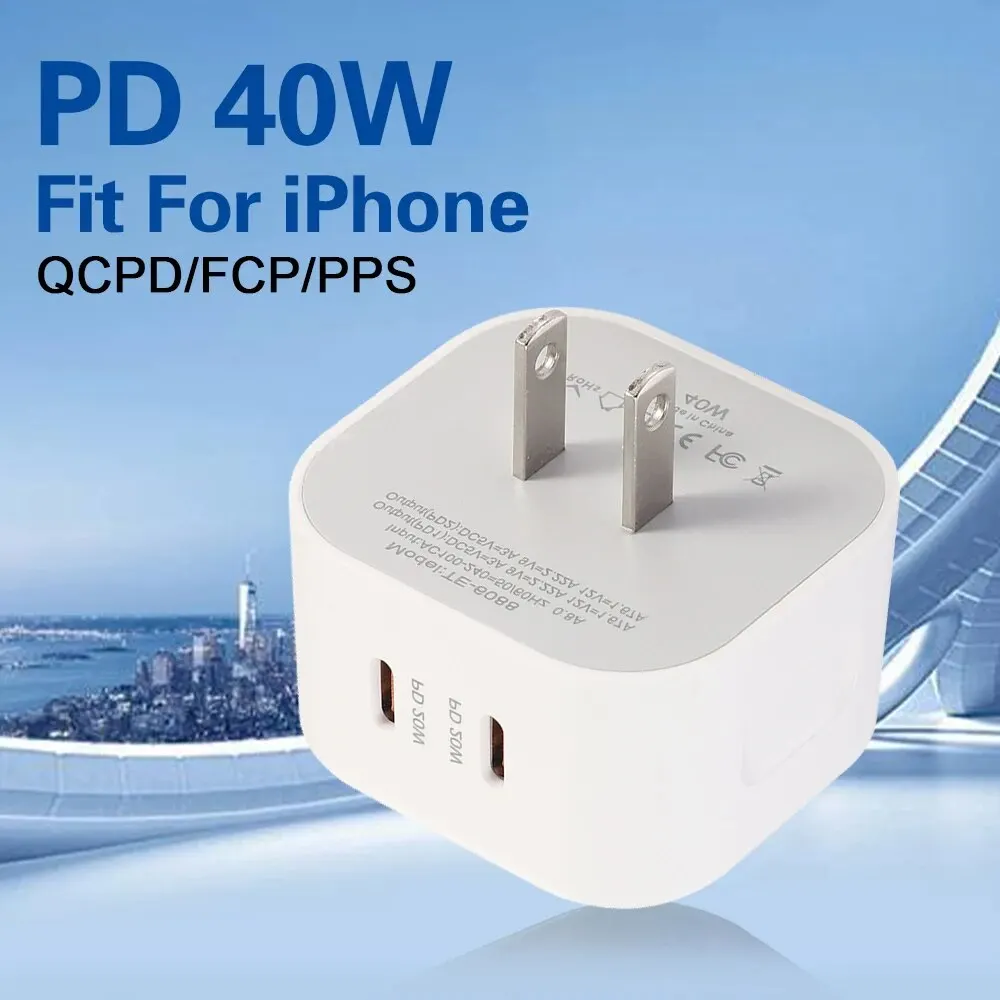 40W Dual USB-C Fast Wall Charger with Type C Plug