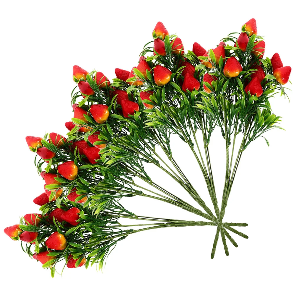 

5pcs Artificial Strawberry Stem Fake Fruit Branch Faux Strawberry Bunch Arrangement for Home