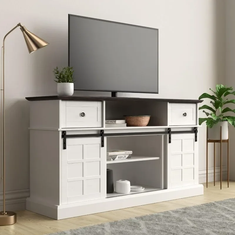 

LGHM TV Stand for 65 inch TV, White Entertainment Center, Farmhouse TV Stands with Sliding Barn Door, Tall TV Console