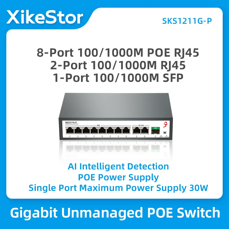 Xikestor-gigabit Desbloqueado Poe Switch Detecção Inteligente ai Poe Rj45 Port Portas Rj45 Sfp Slot Network Switch Plug Play