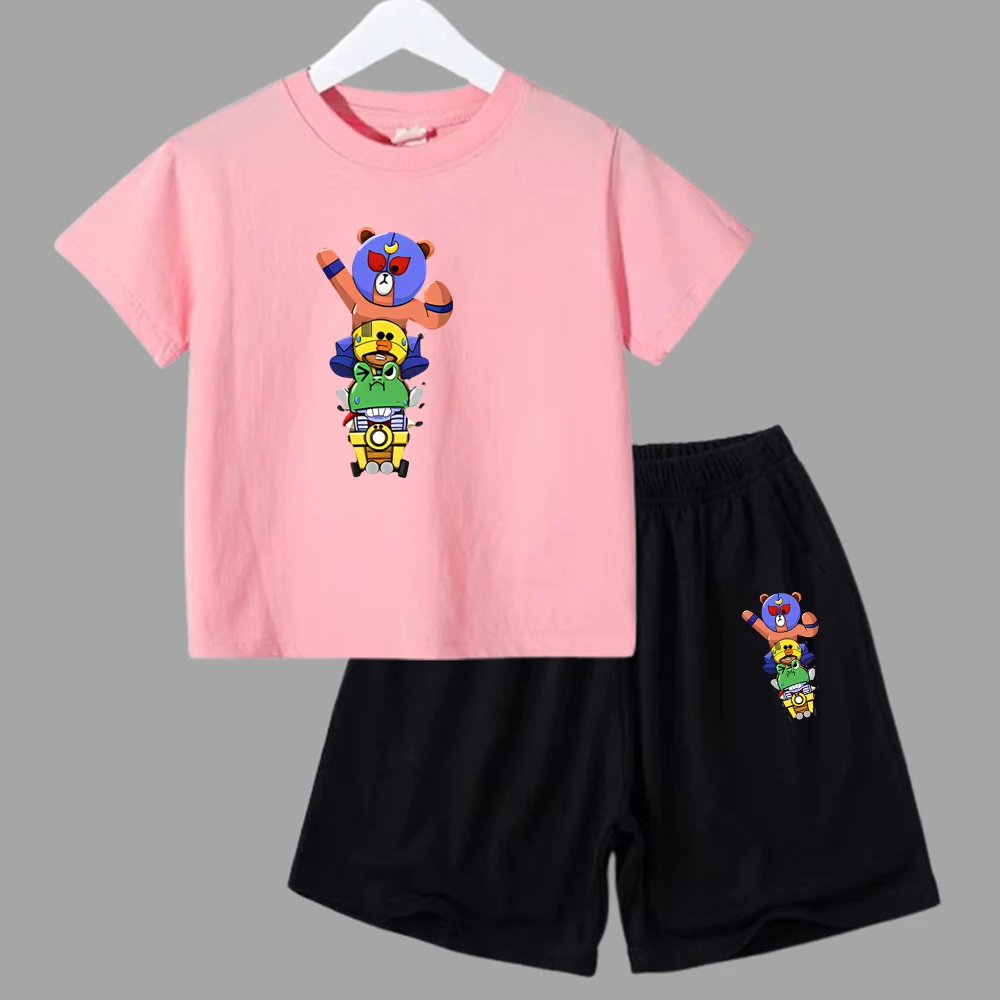 thumbnail image 1 of Conjunto de 2 piezas de camiseta y pantalones cortos de manga corta para niños y adolescentes de verano 2024, divertido juego de lucha, Anime, Cosplay, ropa de algodón para niños y bebés, 1 of 5