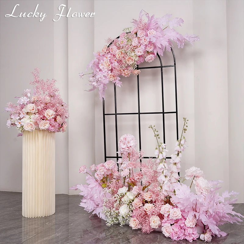 

Pink Artificial Flowers Wedding Backdrop Decoration Floral Arrangement Road Leading Flower Ball Hanging Flower Row Floor Row