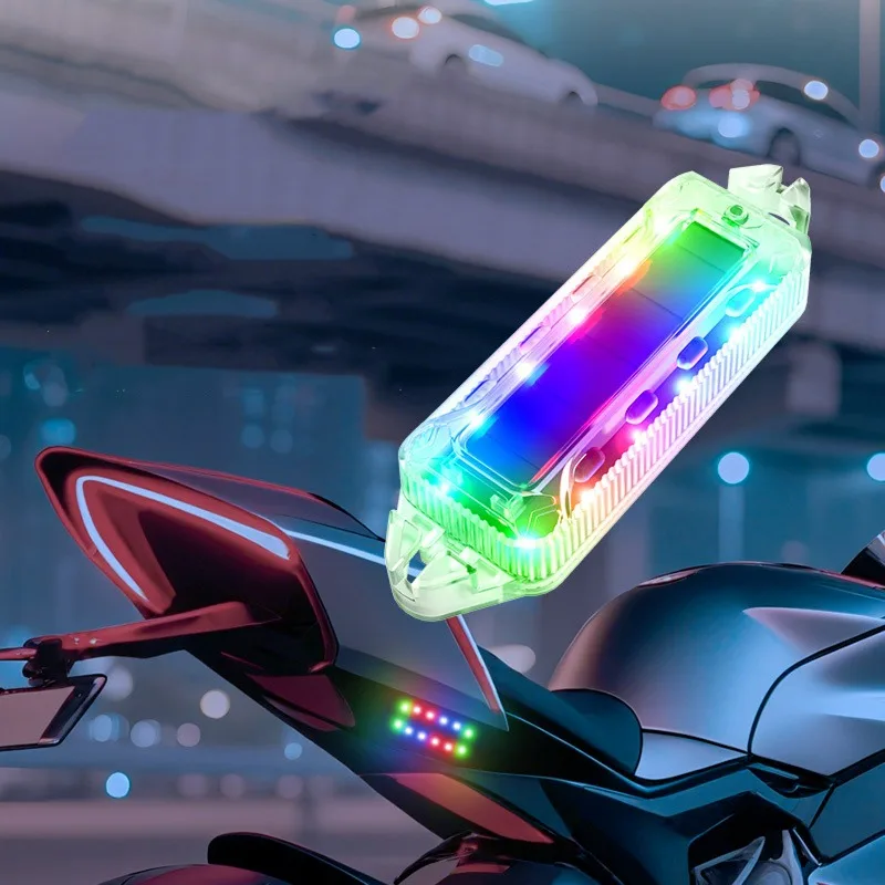 Solar Power LED Safety Warning Strobe Light Motorcycle Car Bumper Tail Decorative Light Night Anti-collision Signal Lamp