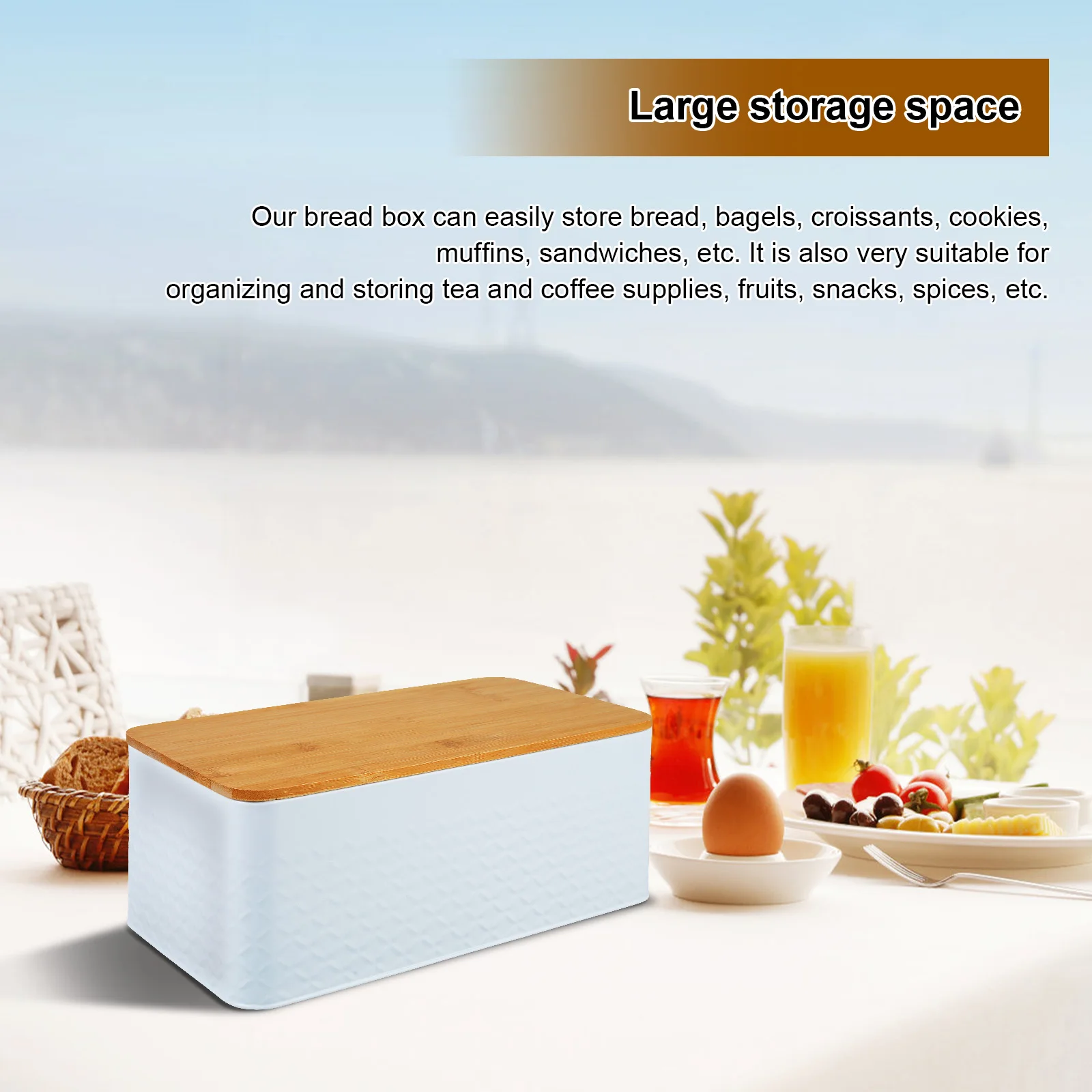 Bread Box with Bamboo Lid Metal Bread Bin Kitchen Reusable