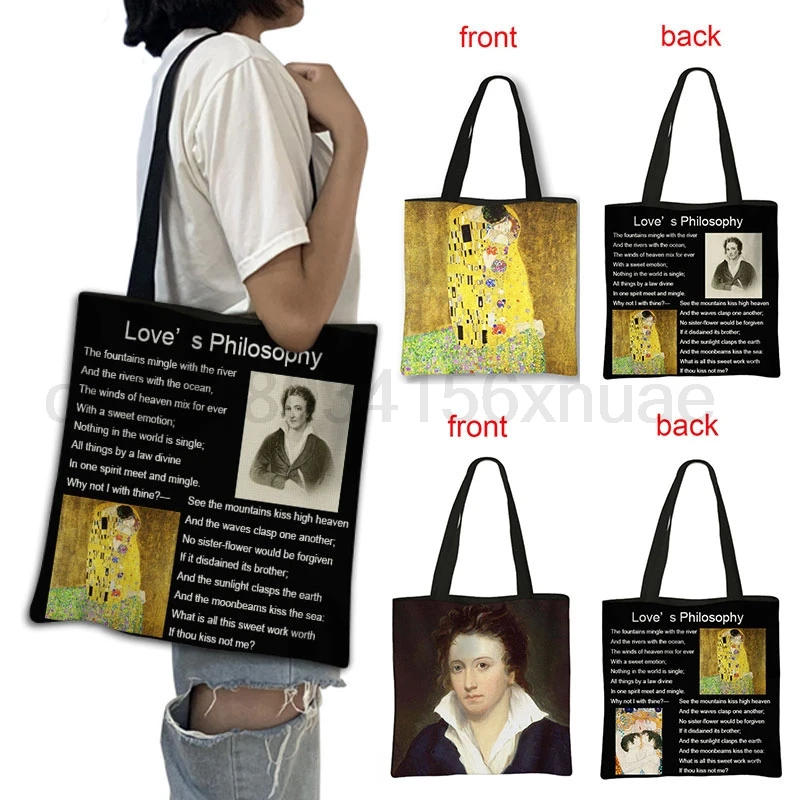 

Oil Painting Kiss By Gustav Klimt Print Shoulder Bag Music Piano Sheet Casual Tote Bags Large Capacity Reusable Shopper Bag Gift