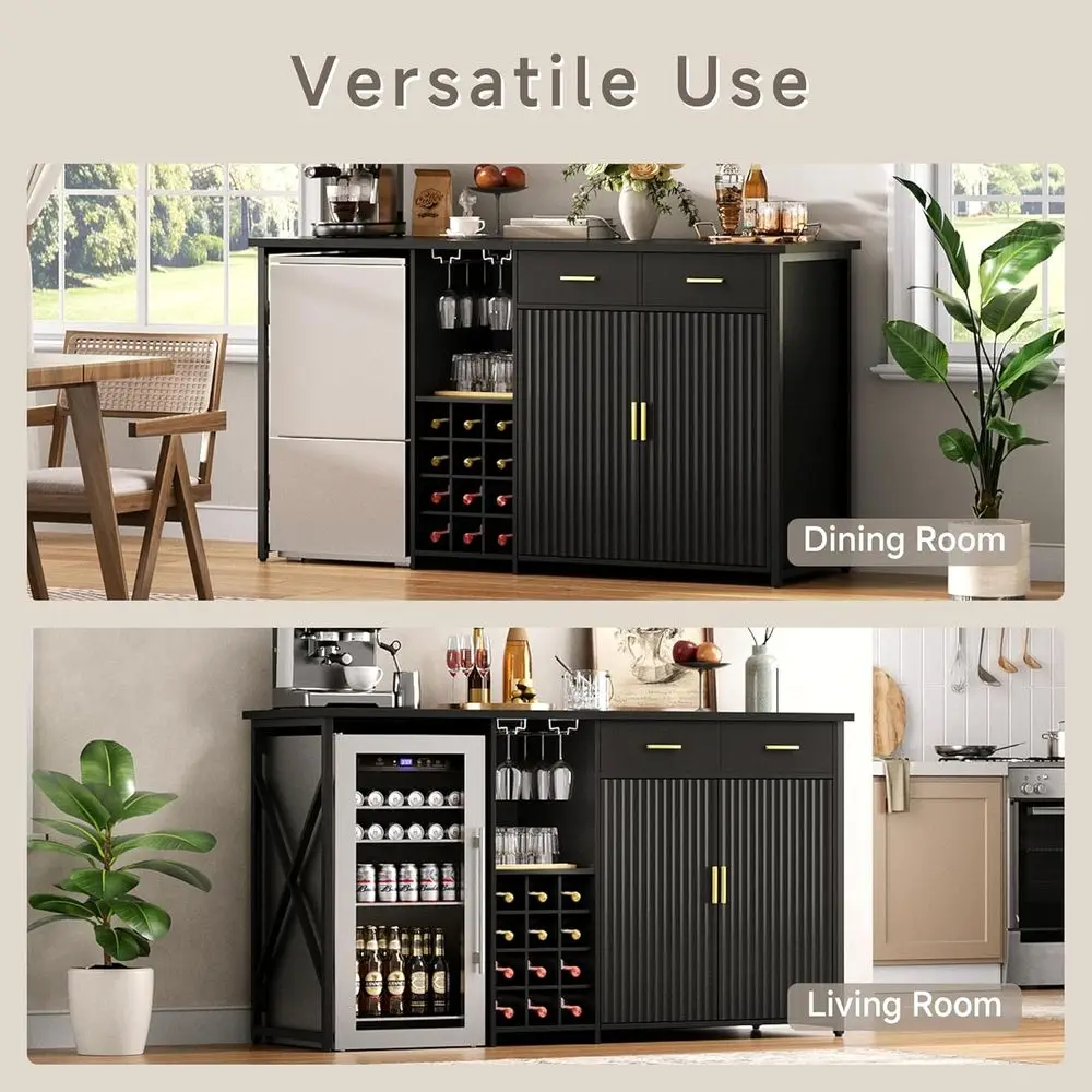 Mini Fridge Cabinet with Storage,69.01" Coffee Bar Cabinet with Fridge Space,Wine Outlet,Wine Rack & Drawers