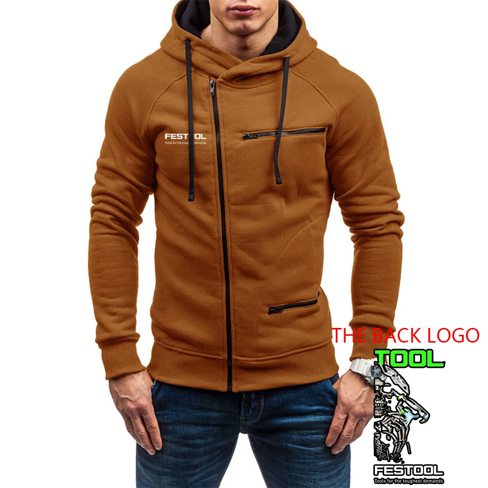 2023 new men's Festool spring and autumn four-color zipper hooded sweatshirt sports jacket hooded comfortable zipper pullover pu