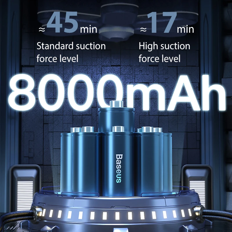 Baseus 미니 무선 휴대용 진공 청소기, 강력한 차량 청소기, 자동 송풍기, LED 조명, A3, 15000Pa