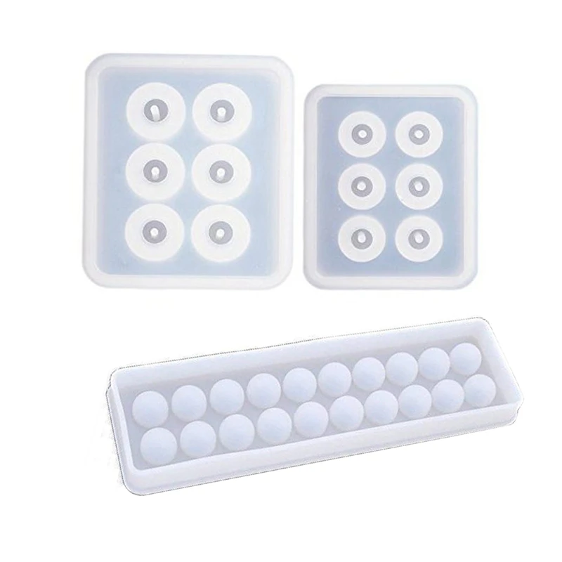 2Pcs Sphere Ball Silicone Bead Molds With Holes (Sphere Ball 2 In Set) & 1X Silicone Mold Set Pendant Mold 20 Cavities