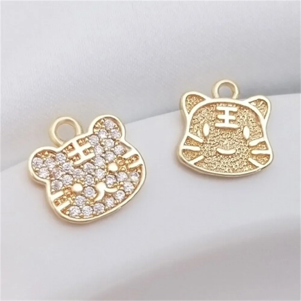 

14K Gold-plated Micro-inlaid Zircon Cute Tiger Head Pendant Animal Year Tiger Pendant Diy Jewelry Charm Pendant K312