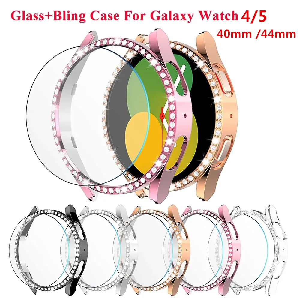 

Bling Case and Screen Protector for Samsung Galaxy Watch 5 40mm 44mm PC Diamond Bumper Cover Waterproof Watch 4 Case 40 44mm