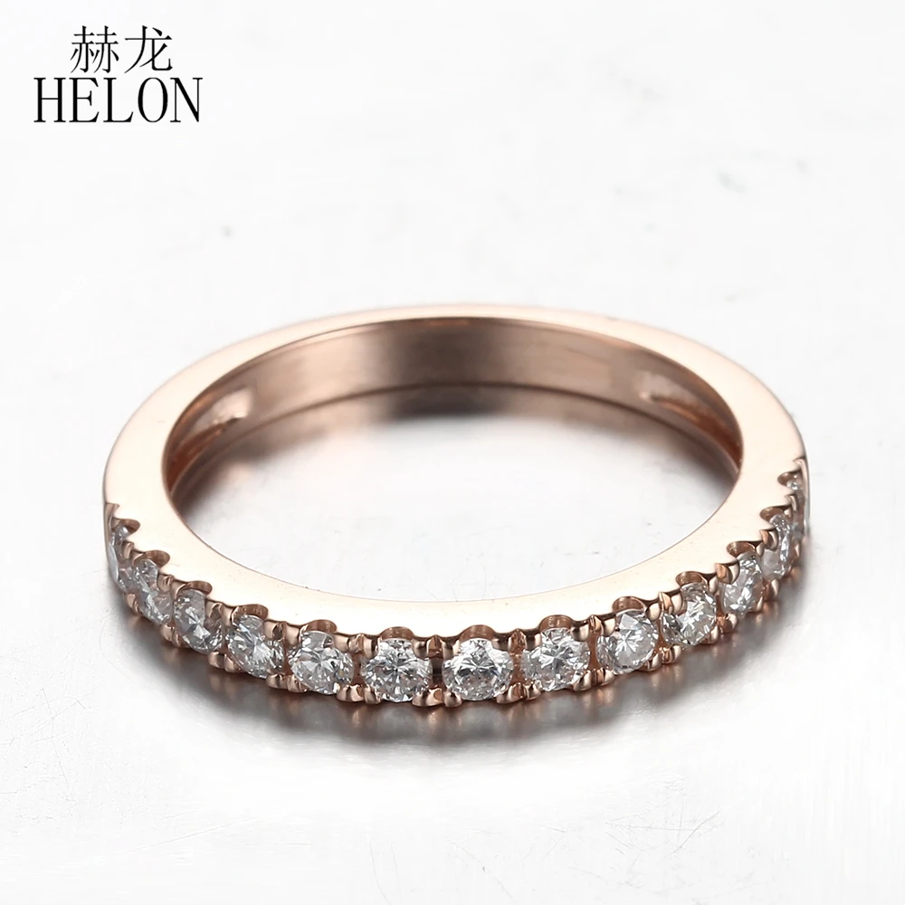 

HELON Solid 18K Rose Gold Certified Round SI/H Genuine Natural 0.5CT Diamonds Ring Wedding Anniversary Band Trendy Jewelry Ring