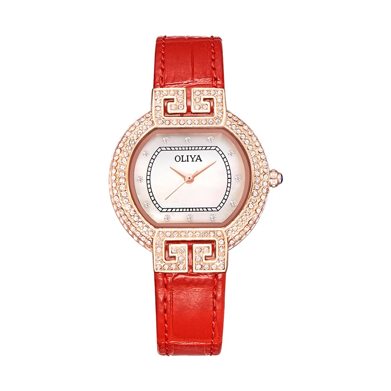 Pearl Fritillaria high-grade Zircon ladies watch Lucky star girl fashion waterproof leather ladies Decorative Quartz watch