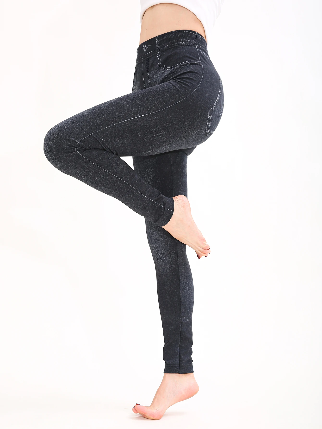 Autumn Winter 1PACK Women's Black Nine Cent Imitation Cowboy Sexy Tight Legging Casual Sports Elegant Fitness Yoga Pants
