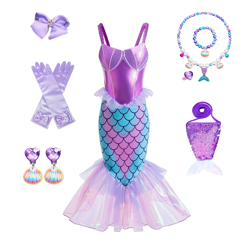 Mermaid Ariel Princess Girl Dress Cosplay Costumes for Kids Baby Girl