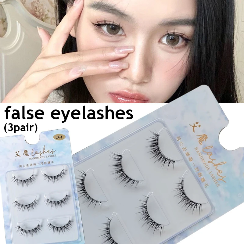 

3 Pairs Fairy Daily Eye False Lash Extension Eyelashes Cross Curling Little Devil Natural Makeup Wispy Long Big Eyes Eyelash