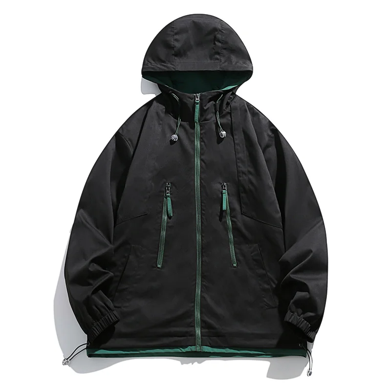 

Fall hardshell jacket men's loose shoulder loose hooded coat