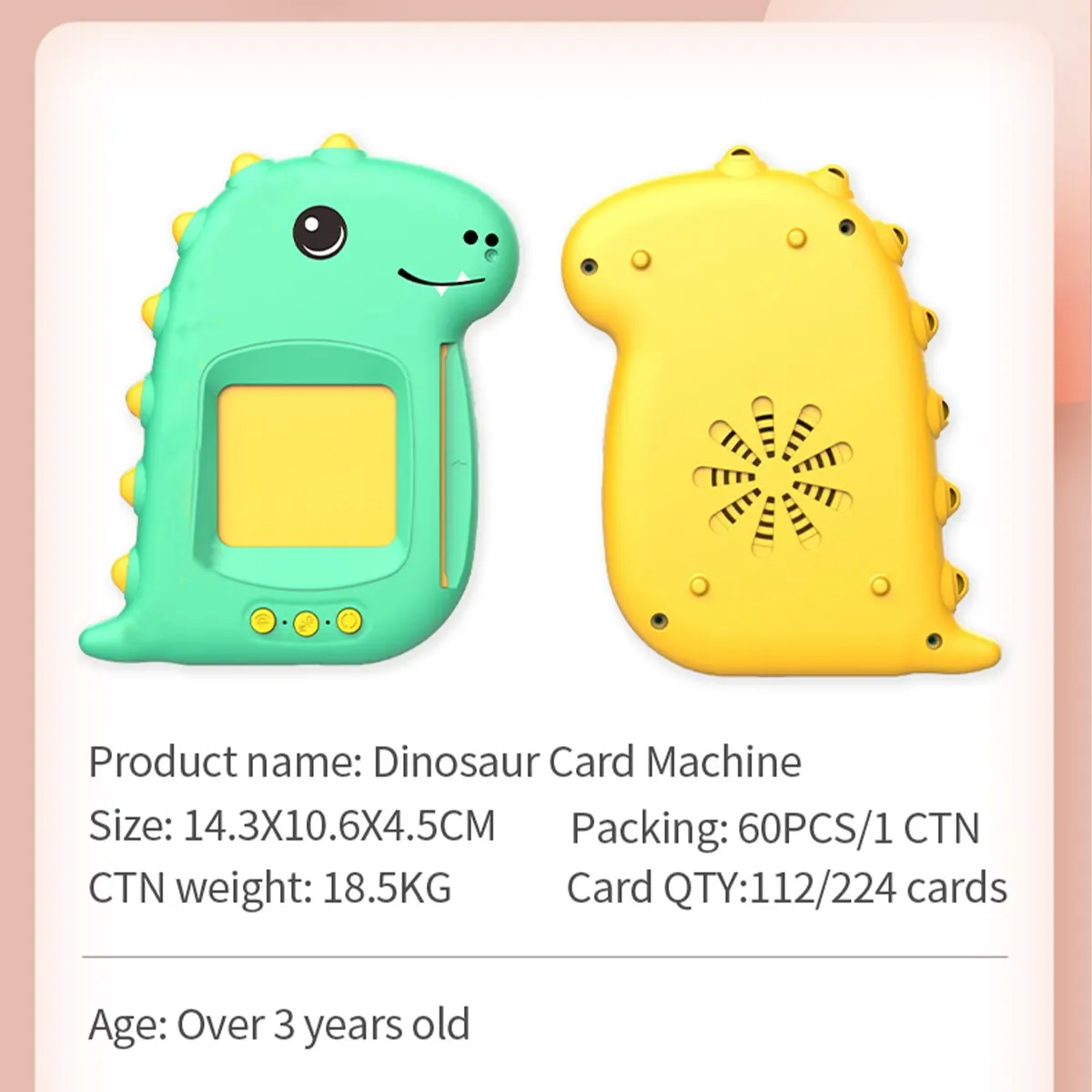 Dinosaur Shape Children's Early Education Card Machine Puzzle Enlightenment Pure English Learning Car 4