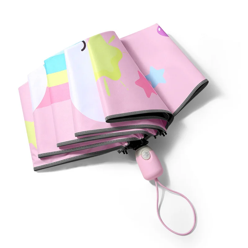 Folding Umbrella Cute Unicorn dinosaur Spaceship Little Tiger Fashion Sunscreen Umbrella Reflective stripe design