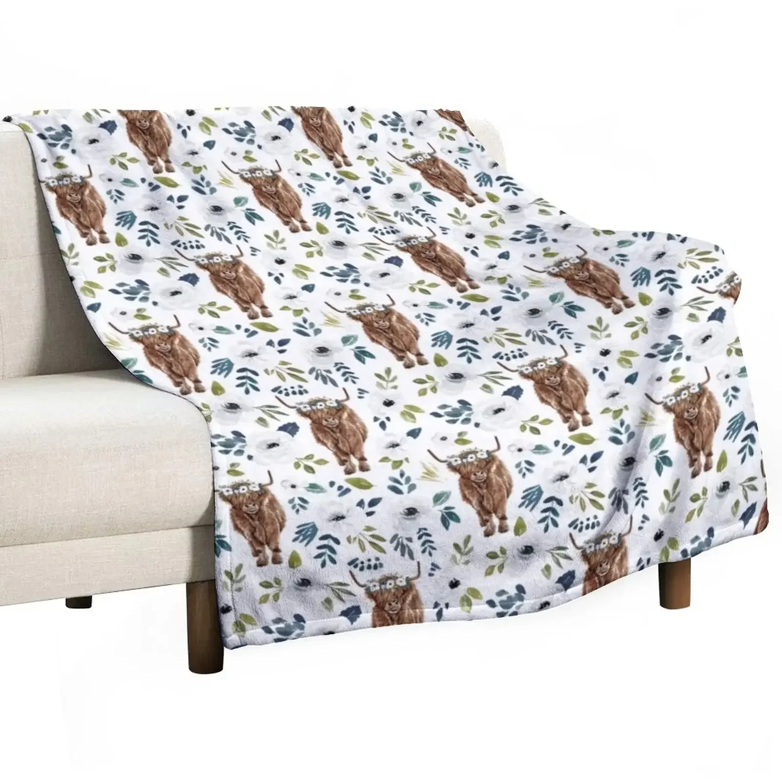 

Highland Cow, Floral, Floral Crown, Cow Painting, Farmhouse Decor Throw Blanket Bed Fashionable Extra Large Throw Furry Blankets