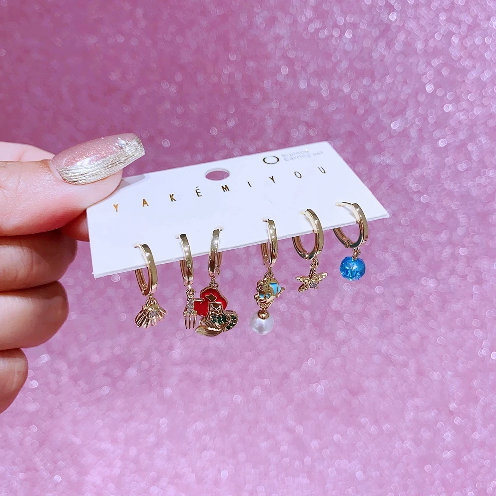 MIGGA 6pcs Mix and Match Mermaid Hoop Earrings Set for Women Gold Plated Copper Huggie Earrings Jewelry 2