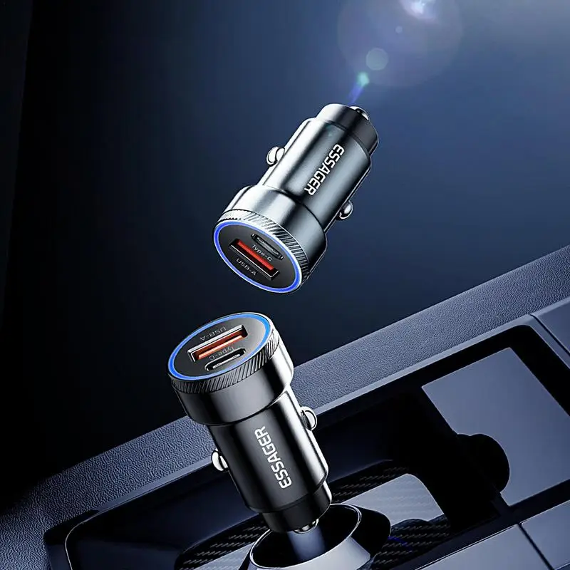 

2 Ports USB C Car Charger Mini 54W Fast Charging USB-A Type-C Car Phone Charger For Mobile Phones Tablets Laptops Car Charger