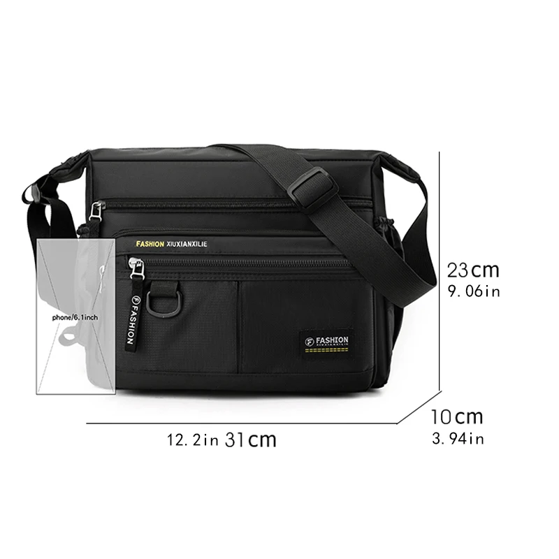 Men's shoulder bag - casual crossbody bag with adjustable shoulder straps, multiple pockets, suitable for travel, school, and da