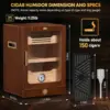 Cigar Cabinet, Desktop Humidor Light Control System with Spanish Cedar Wood Shelves, 3 Humidifiers and Accessories Drawer 2