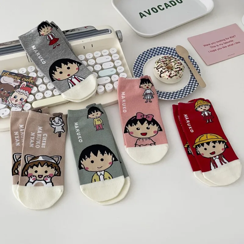 

Anime Woman Sock Chibi Maruko-chan for Women Socks Short White Cotton Sox Soft Kawaii Hosiery Spring Summer Casual Ladies Cute