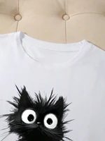 2025 nouveau femmes mignon chat motif graphique à manches courtes T-Shirt col rond décontracté T-Shirt hauts Cool imprimé femmes t-shirts 3