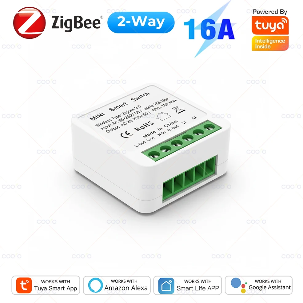 Tuya zigbee 3.0 interruptor inteligente 16a mini módulo diy controle de 2 vias casa inteligente relé automação disjuntor funciona com alexa google casa