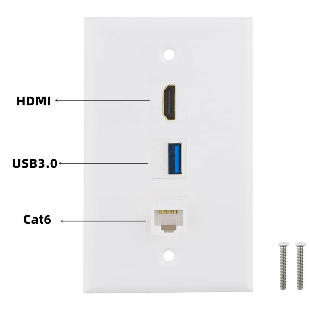 

3 порта HDMI USB Ethernet настенная пластина-1 HDMI Cat6 Ethernet Коаксиальная настенная пластина мама-мама с 1 разъемом USB 3,0-белый