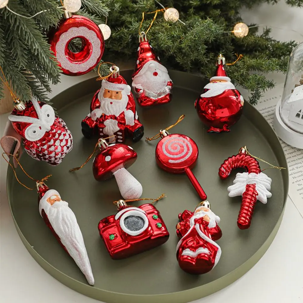 Red&white Christmas Hanging Decoration Santa Clause Camera Owl Xmas Ornament Ball Plastic Shopwindow Xmas Baubles Christmas 2Pcs