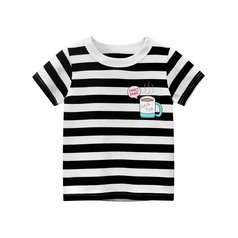 2024 Summer T Shirt Boys Girls Fashion Short Sleeves T-shirt for Girl Striped Round Neck Top Tee Kids Clothes Wholesale