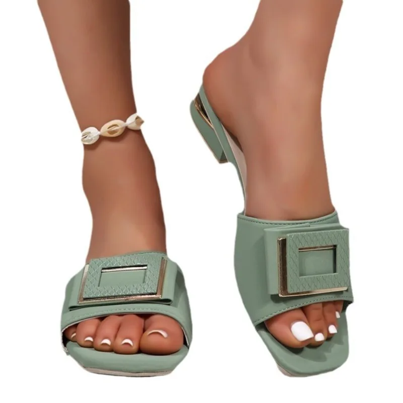 Women Slippers High Heel Summer Slip on Elegant Low Heel Wedding Party