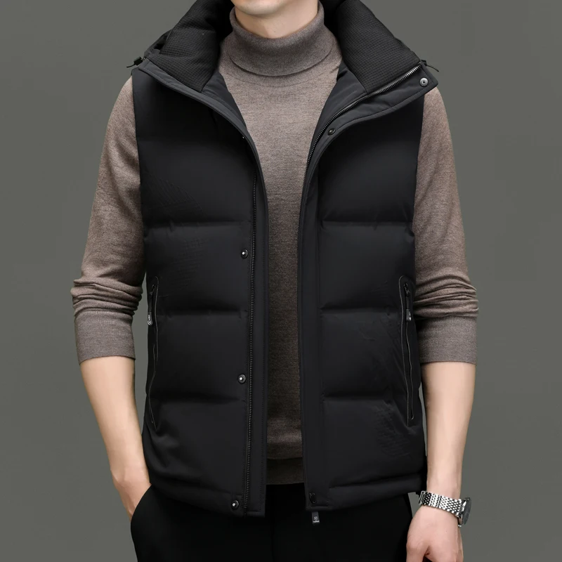 High End 90% White Duck Down Sleeveless Jacket Winter Business Man Warm Waistcoat Male Classic Solid Windproof Thermal Vest