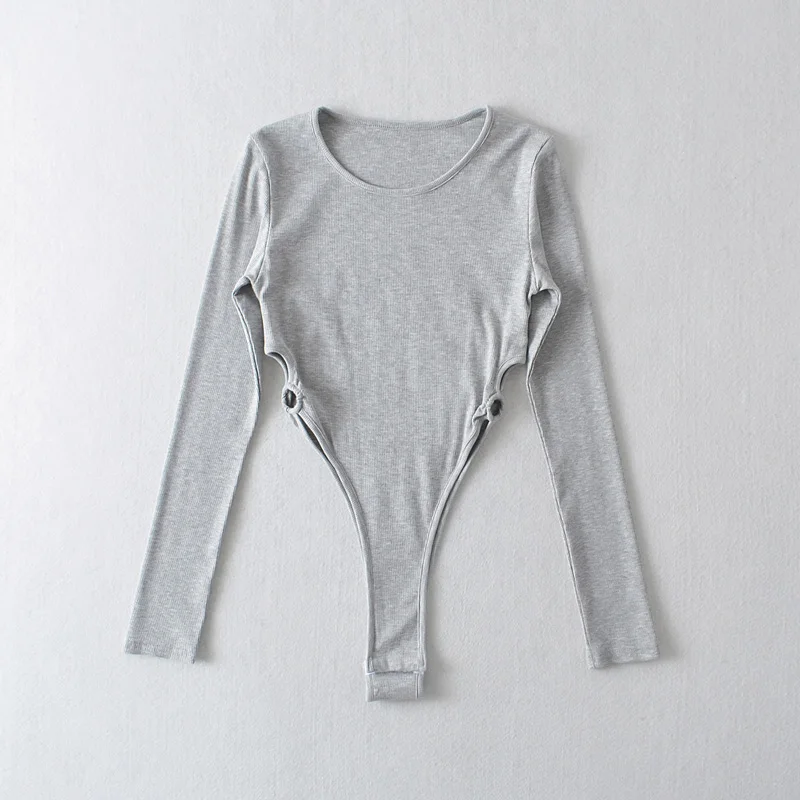 Solid Color Long Sleeved Bodysuit With Side Ring Cut Out Detail