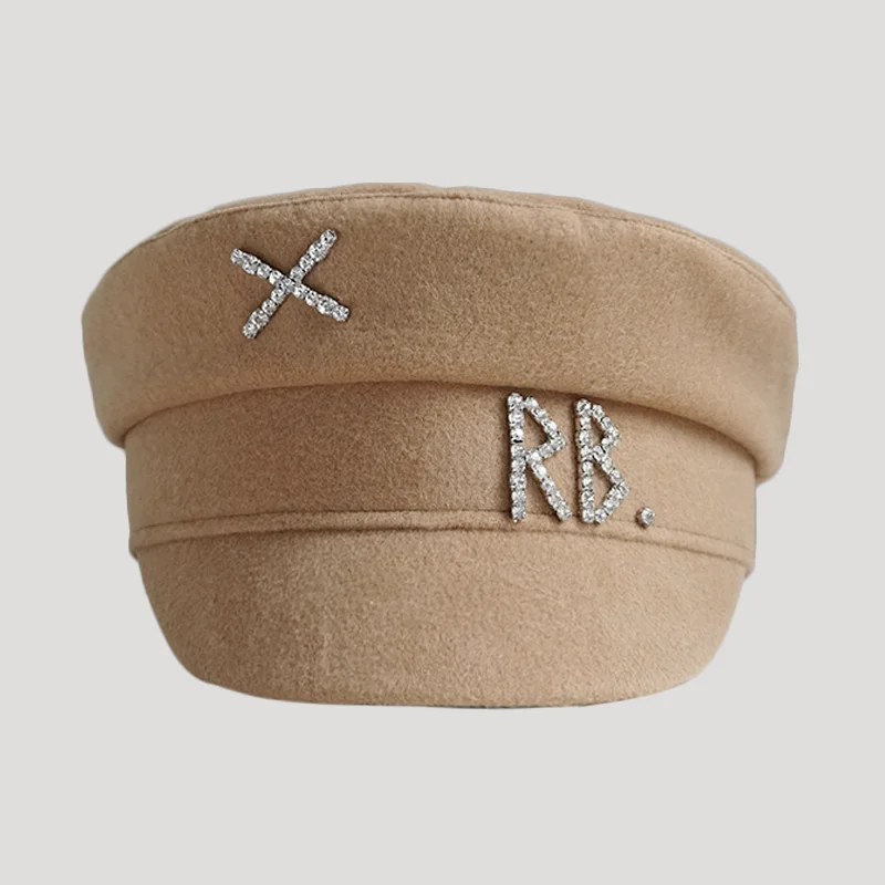 Cotton Newsboy Cap Autumn Winter Women Wool Diamond Letter Caps Baker Boy Cap S-XL