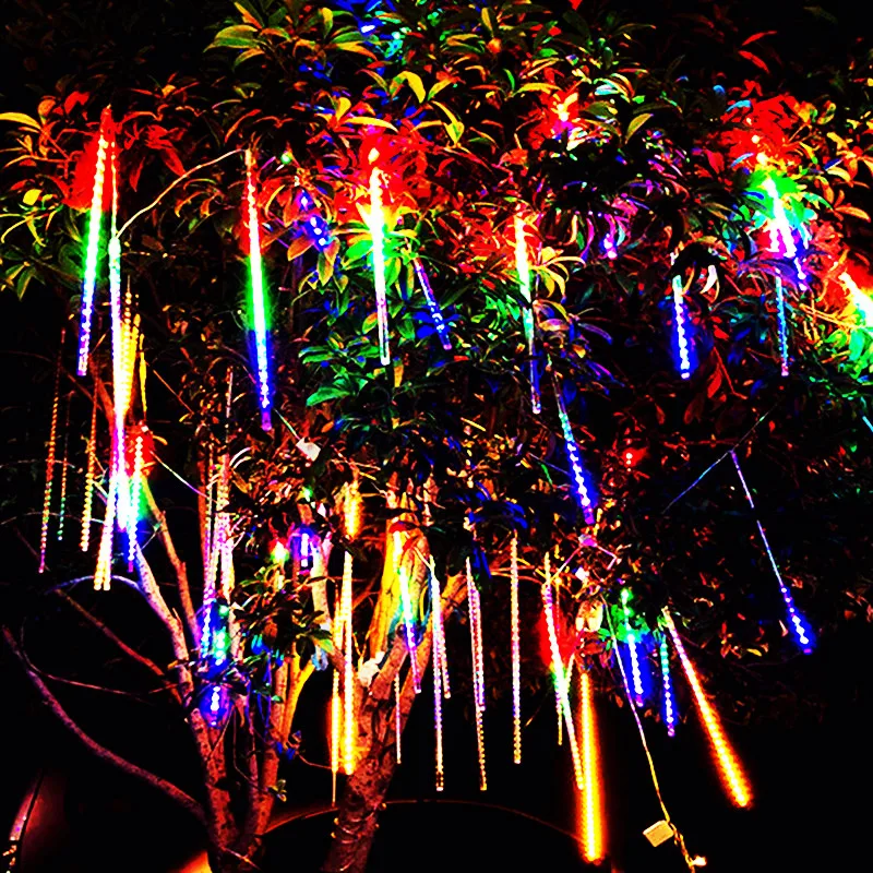 

2 Set Solar LED Meteor Shower Rain Lights Waterproof Falling Raindrop Fairy String Light for Christmas Holiday Party Patio Decor