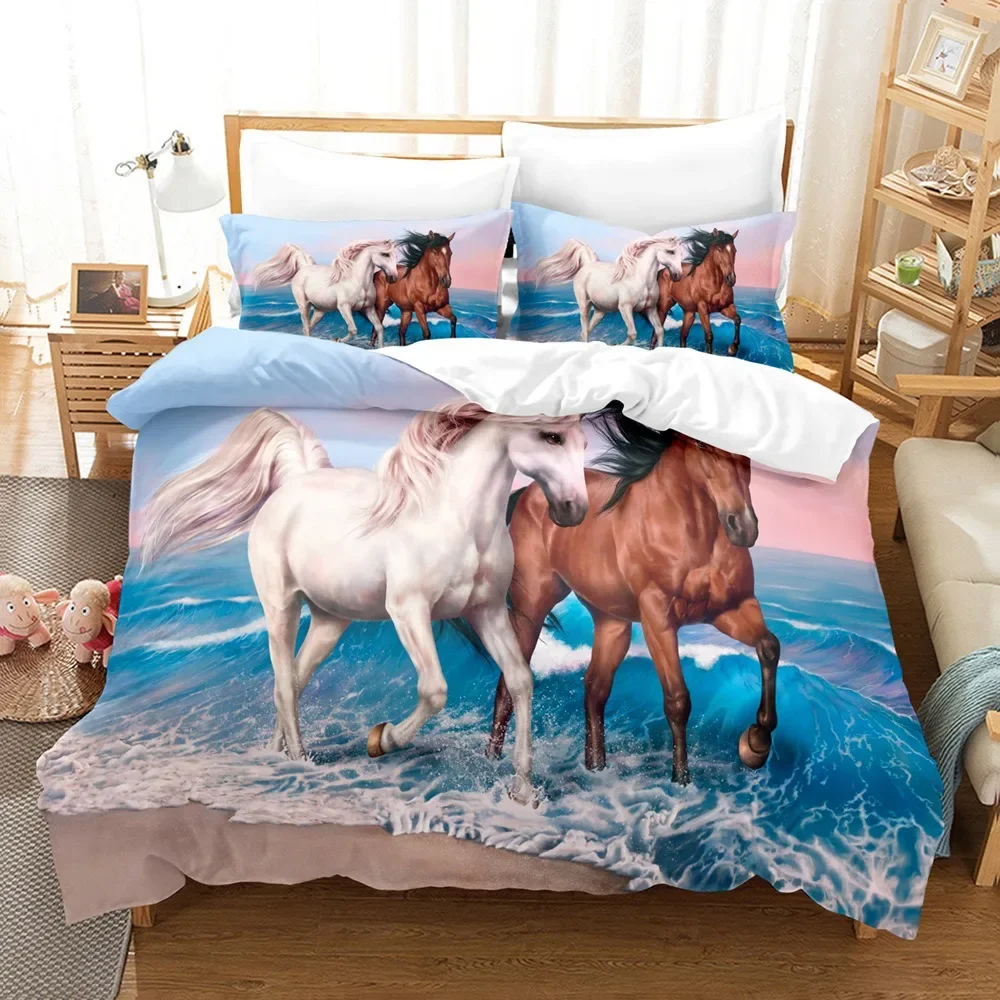 Animal Horse Bedding Sets Quilt Bed Cover Comforter Duvet Cover Pillow Case 2-3 Pieces Sets Kids Adult Bedroom Decoration