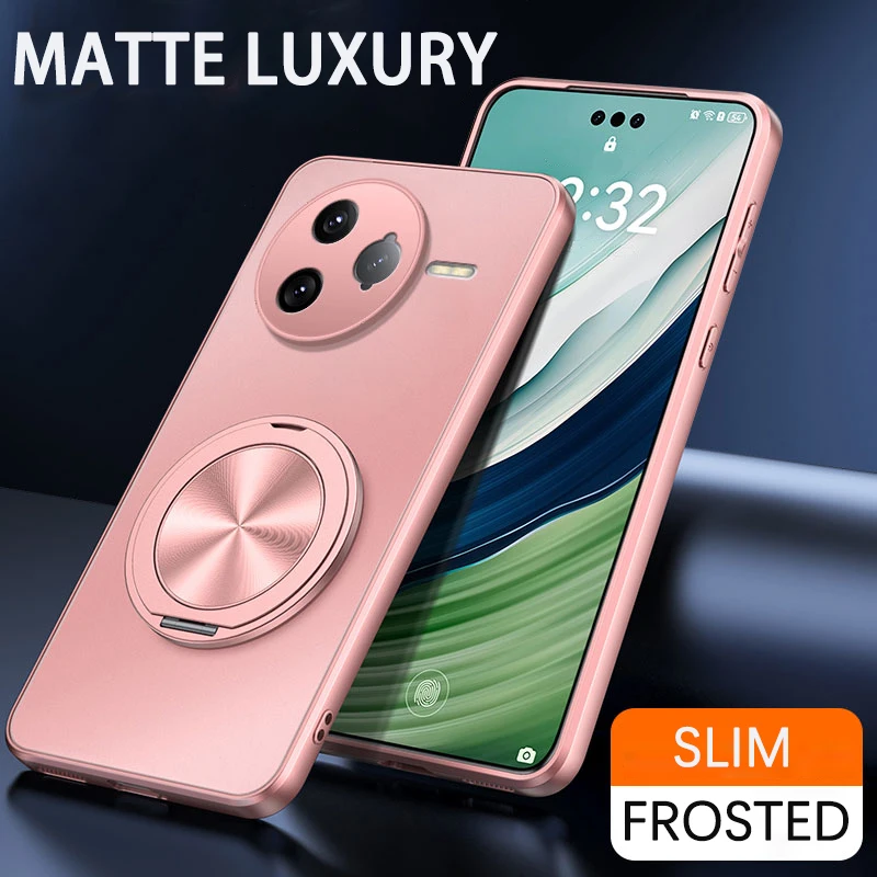 Luxury Frosted Case with Magnetic Ring and 360° Rotating Stand Holder, Lens Protective Cover