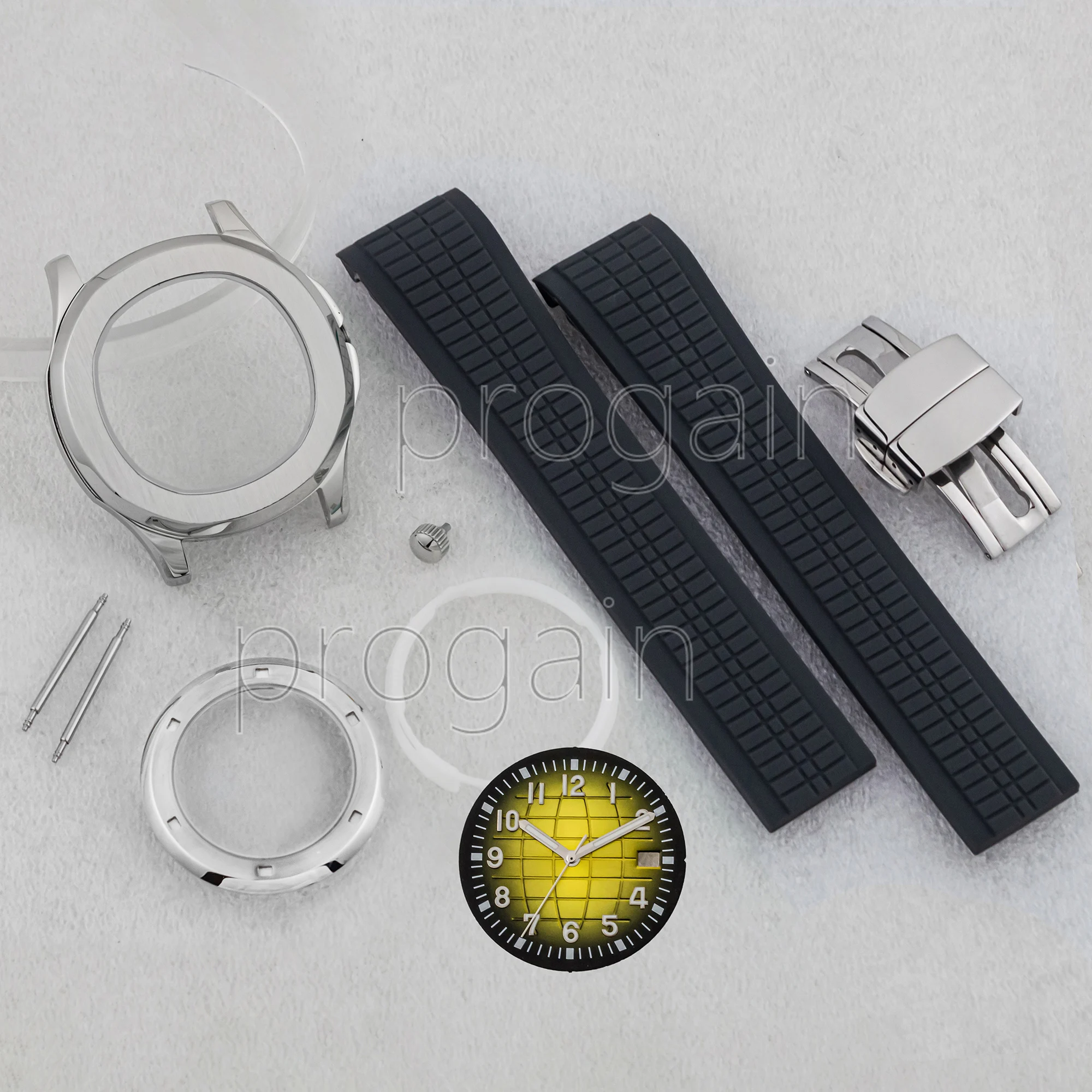 for AQUANAUT Nautilus Case Rubber Strap Stainless Steel NH35 Watch Case Sapphire Glass 32mm Dial fit NH35 NH36 Movement MOD