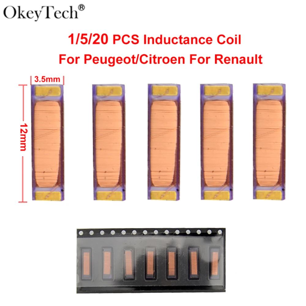 Okeytech 1/5/20PCS spravit indukčnost svitek transpondér čipem pro renault pro peugeot pro citroen auto auto vzdálený šifrovací klíč 2.38MH 680P