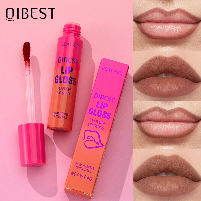 QIBEST Peel Off Red Lip Gloss Lip Outline Contour Tattoo Lip Stain Lasting Transfer Resistant Tear Off Peel Off Lipstick Makeup