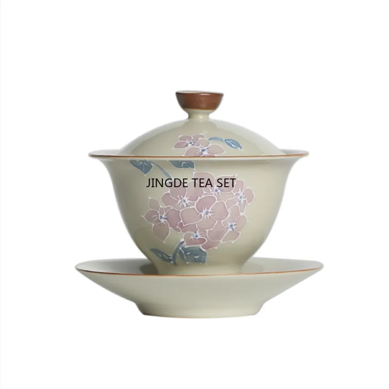 100ml hand-painted embroidered ball flower ceramic tea cover bowl handmade home Chinese Kung Fu tea set