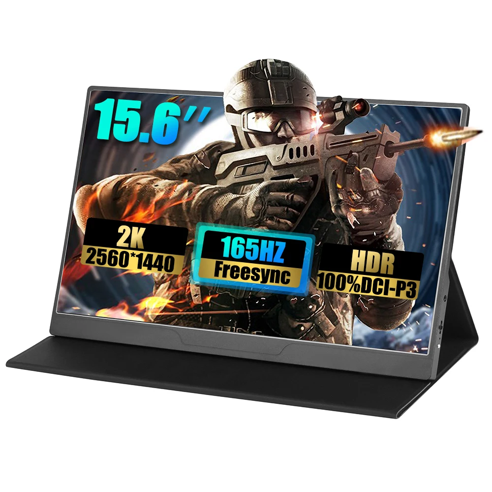 

New 15.6 Inch 165Hz Portable Monitor 2K 2560*1440 IPS HDR Freesync Dual Speaker Gaming Display For Computer Laptop Xbox PS4/5