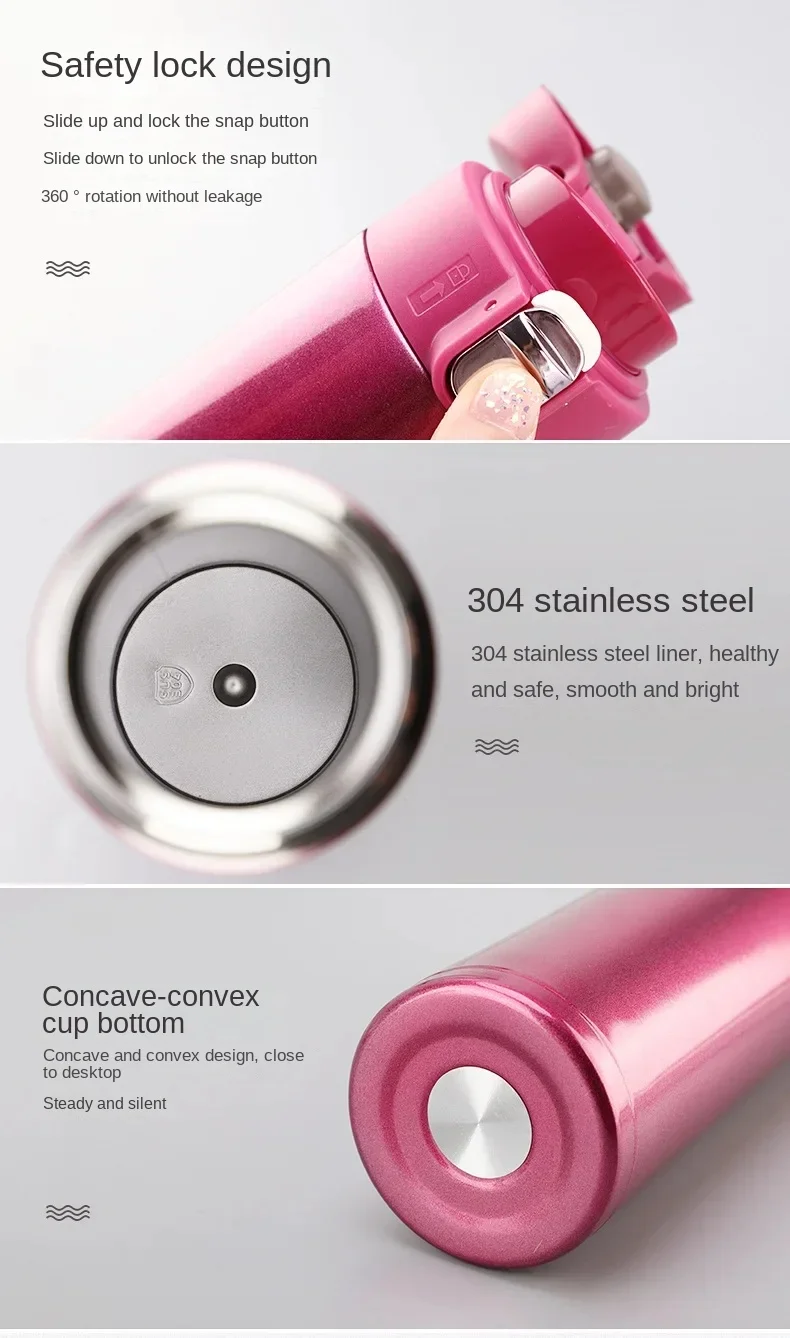 Stainless Steel Bouncing Cover Vacuum Flask Thermos Water Bottle