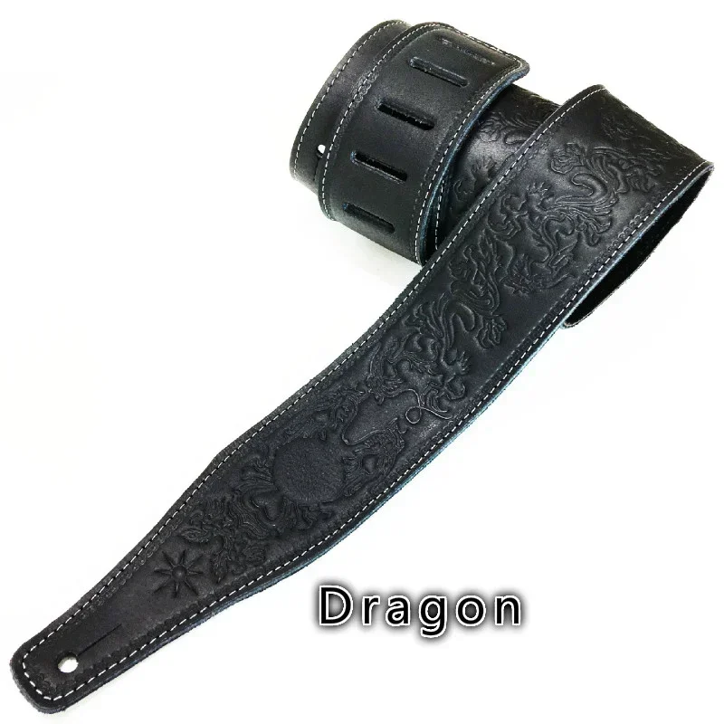 Handcrafted Retro Embossed Guitar Strap - Premium Soft Cowhide Leather