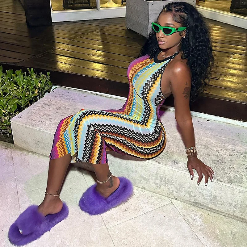 

Zabrina пляжные сексуальные платья с открытой спиной для вечеринок для женщин волнистый узор Холтер на шнуровке облегающее платье праздничные платья для отпуска