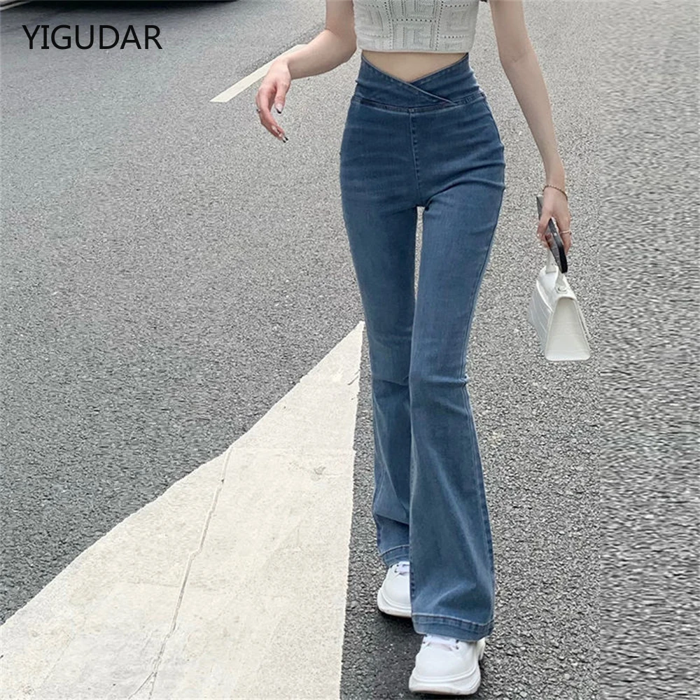 Vrouwen wijd uitlopende jeans losse denim broek rechte hoge taille stretch vrouwelijke flare broek 2022 hoge taille jeans| | - AliExpress